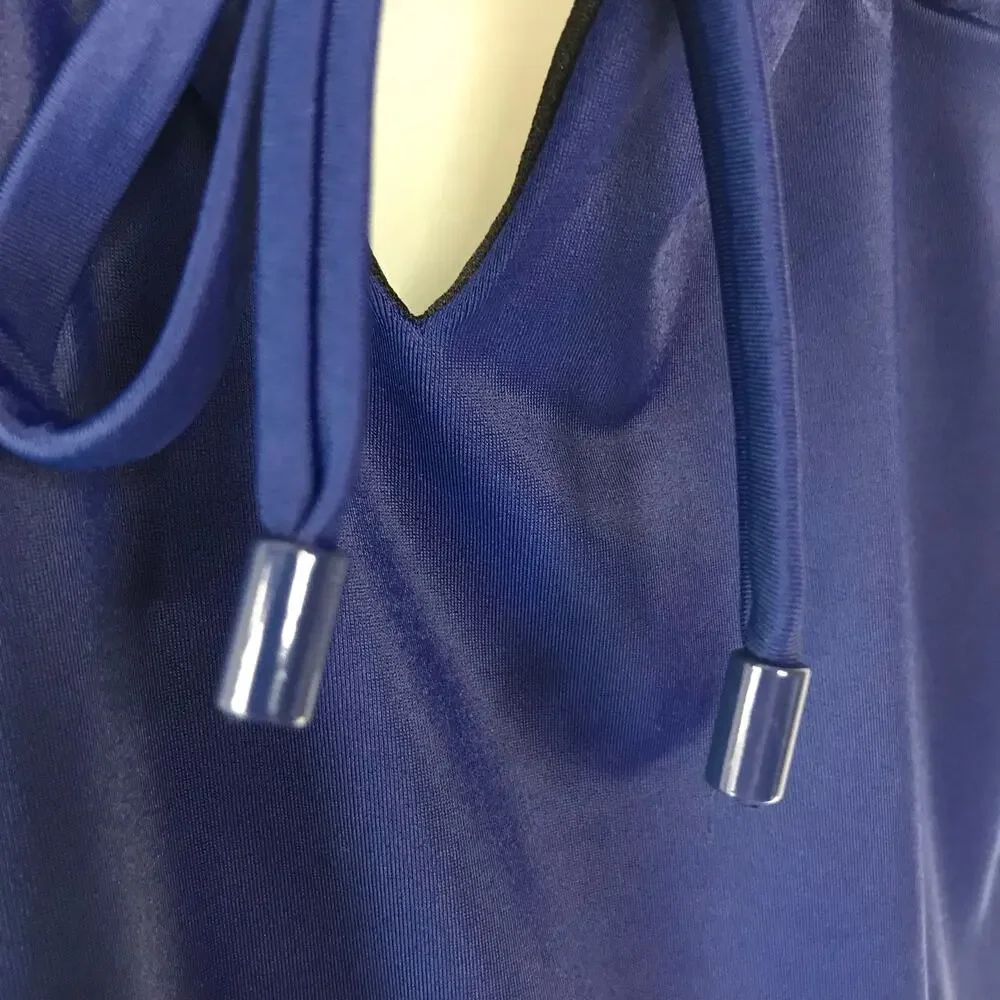 LANDS END sexy blue plunge tank one piece swimsuit